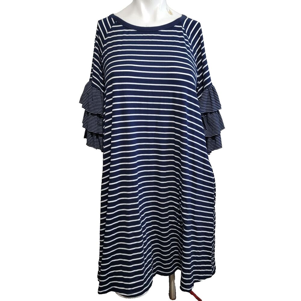 Umgee USA Small Dress Women striped round neck ruffle tiered shift pullover